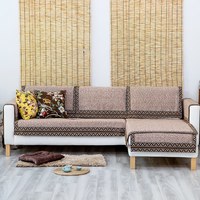 锦色华年 四季通用布艺棉麻沙发垫坐垫 简约现代棉线编织沙发套巾简韵咖色110