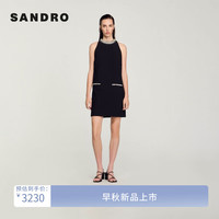 SANDRO2024早秋新款女装法式钻饰黑色挂脖短款连衣裙SFPRO03776 黑色