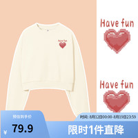 班尼路官方店美式小logo印花牛奶丝短款圆领卫衣情侣百搭2024新款