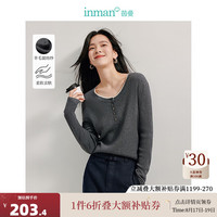 茵曼（INMAN）假两件针织衫2024秋季女装新款撞色拼接圆领长袖套头打底上衣