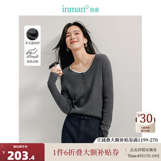 茵曼（INMAN）假两件针织衫2024秋季女装新款撞色拼接圆领长袖套头打底上衣