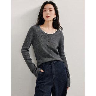 茵曼（INMAN）假两件针织衫2024秋季女装新款撞色拼接圆领长袖套头打底上衣