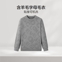 红豆（Hodo）圆领毛衣男士24年秋季含羊毛保暖可机洗字母提花针织毛衫 青砖色 180/104B77-85kg