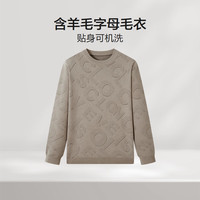 红豆（Hodo）圆领毛衣男士24年秋季含羊毛保暖可机洗字母提花针织毛衫 茶卡棕 170/92B55-62kg