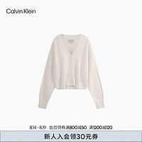 Calvin Klein Jeans24秋季女士休闲ck字母提花纽扣V领毛衣针织开衫J224569 YBI-牛乳白 S