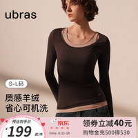 ubras24年可机洗羊绒堆堆领肌底衣女秋衣圆领背心打底 圆领-巧克力色 L