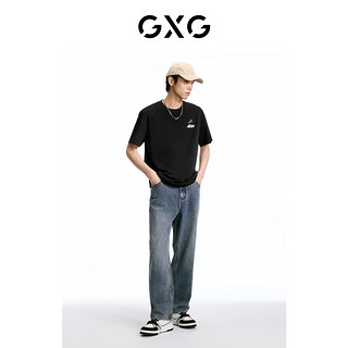 GXG男装双色宽松圆领短袖T恤 2024夏季#G24D442625 黑色 185/XXL