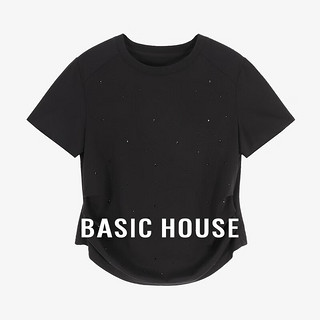 百家好（Basic House）Basic House/百家好撞色休闲百搭夏季波点设计感收腰显瘦短袖T恤 黑色 M