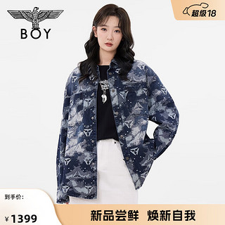 BOY LONDON24秋新品情侣款外套三鹰标提花牛仔层次感时尚宽松长袖衬衫N21018 蓝色