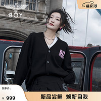 BOY LONDON24秋男女同款外套仿貂毛提花老鹰撞色潮酷时尚毛衣开衫N64004 黑色 XS