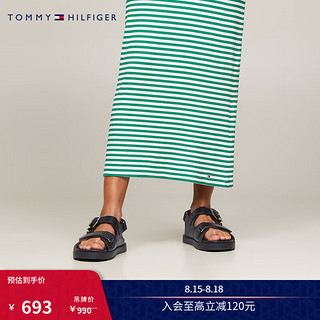 TOMMY HILFIGER24春夏女装金属字母魔术贴调节牛皮革凉鞋FW0FW07736 黑色BDS 37