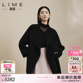 LIME FLARE莱茵斗篷式双面呢短大衣2024秋冬羊毛绒混纺外套 黑色 S