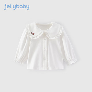 jellybaby 杰里贝比 女童白色衬衫秋宝宝纯棉上衣秋季儿童春秋款女娃娃领法式衬衣百搭 米白 100CM