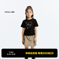 little MO&Co.抑菌 little moco童装24秋装女童爱心系列简约弹力短袖T恤 黑色  110/56