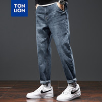 唐狮 TONLION2024早秋男潮直筒修身水洗潮流牛仔长裤TB 灰蓝 28