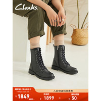 Clarks其乐Orinoco系列女士秋冬英伦交叉绑带中筒牛皮骑士靴 黑色 261636234 35.5