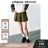 UR2024秋冬新款女装甜酷做旧压褶流苏斜纹休闲半裙UYY840041 绿色