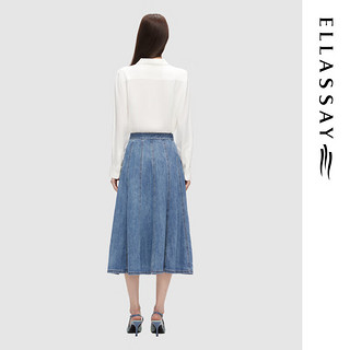 歌力思（ELLASSAY）2024秋季棉感牛仔拼接时尚百搭半身裙女EWD353N00700 浅牛仔蓝 XS