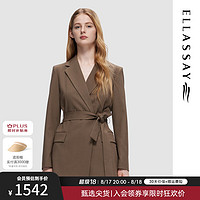 歌力思（ELLASSAY）2024秋季高通勤端气质腰带长袖休闲西装女EWD353T00400 橄榄绿 S