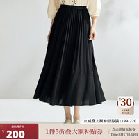 茵曼（INMAN）法式通勤百褶半身裙女2024年秋季季高腰遮胯显瘦垂感A字百褶裙 黑色 S
