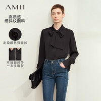 AMII2024秋新款优雅通勤风可拆卸领带雪纺衫女微喇袖口宽松上衣