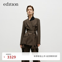 edition西装外套女2024秋季新款腰带款羊毛精纺复古女绅士西装 柚木棕色