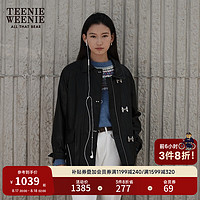 Teenie Weenie小熊秋季飞机扣翻领机车pu皮衣外套美式黑色夹克 黑色 155/XS