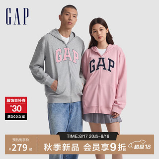 Gap男女装2024初秋字母logo拉链连帽法式毛圈卫衣外套611720 灰色 170/92A(M) 亚洲尺码