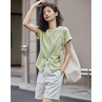 德玛纳(dme)气质白T恤女春夏季短袖ins潮流小众内搭休闲淑女打底上衣 淡绿色 M