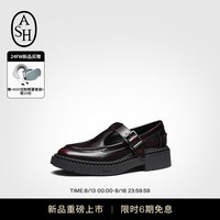 艾熙 ASH女鞋2024秋季新款MASON真皮乐福鞋女粗跟镂空T字扣带复古中跟单鞋 黑