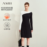 AMII2024秋新款圆领撞色拼接抗菌发热连衣裙女修身显瘦针织裙子