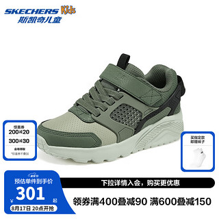 Skechers斯凯奇儿童鞋春秋款时尚复古休闲鞋中大童厚底耐磨运动鞋405715L 橄榄色/黑色/OLBK 35码