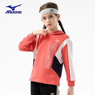 美津浓（MIZUNO）女中大童加绒卫衣儿童秋冬季套头衫女童连帽上衣 卡其色 165cm