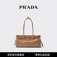 PRADA 普拉达 女士金属徽标中号牛皮革手提单肩包女包 豆沙色