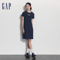 Gap女装2024夏季镂空小熊刺绣针织短袖连衣裙时尚长裙465047