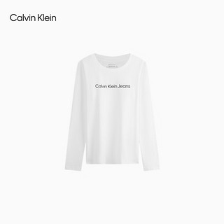 Calvin Klein Jeans24秋季女士休闲ck字母印花修身打底衫长袖T恤J224935 YAF-月光白 XS