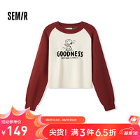 森马 Semir史努比系列毛衣女短款撞色插肩袖2024冬卡通宽松毛衫趣味 白