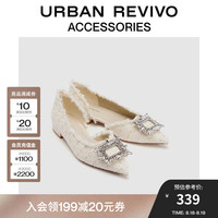 URBAN REVIVO2024秋季新款女士小香名媛风尖头单鞋UAWS40188 象牙白 3
