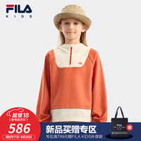 FILA斐乐童装儿童户外上衣2024秋冬新款中大童连帽长袖女童卫衣潮 砖红-WI 1