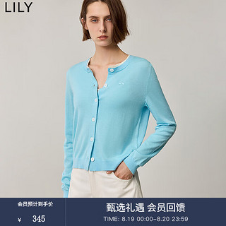 LILY2024秋女装撞色领刺绣修身显瘦百搭通勤短款长袖针织开衫 402天蓝 M