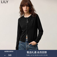 丽丽 LILY2024秋女装撞色领刺绣修身显瘦百搭通勤短款长袖针织开衫 510黑 S