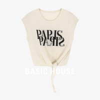 Basic House/百家好纯色休闲百搭夏季美式休闲收腰显瘦短袖T恤女