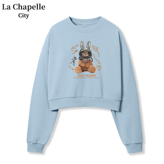 La Chapelle City拉夏贝尔牛奶丝短款连帽卫衣女2024年春秋季时尚慵懒风上衣 车厘子红-宇宙兔 M