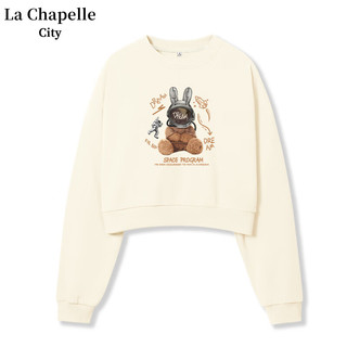 La Chapelle City拉夏贝尔牛奶丝短款连帽卫衣女2024年春秋季时尚慵懒风上衣 车厘子红-宇宙兔 M