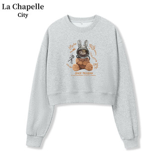 La Chapelle City拉夏贝尔牛奶丝短款连帽卫衣女2024年春秋季时尚慵懒风上衣 车厘子红-宇宙兔 M
