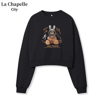 La Chapelle City拉夏贝尔牛奶丝短款连帽卫衣女2024年春秋季时尚慵懒风上衣 车厘子红-宇宙兔 M
