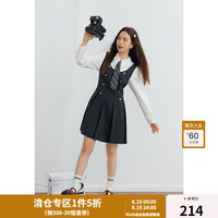 独束大码女装长短款复古学院风假两件连衣裙女秋微胖mm 短款 XXL