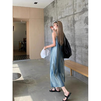 SXA夏季晕染牛仔吊带连衣裙女夏季设计感小众气质显瘦直筒长裙 浩X669图片色 S