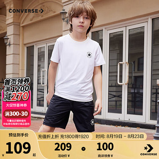 匡威（Converse）儿童套装T恤短袖短裤速干套装2024夏季中大童男女童两件套套装 纯白色 150/72(M)