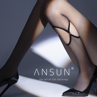 安幸ANSUN「X」8D天鹅绒超薄蕾丝腰T裆X镂空金属扣开孔连裤丝袜女